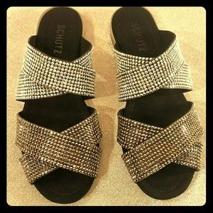 NWOT SCHUTZ Black Kayl Crystal Strap Slide
